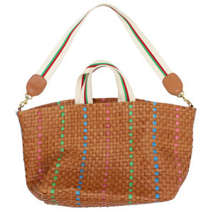 Clare V. Vivier Woven Check Bateau Tote Bag Leather w/ Strap